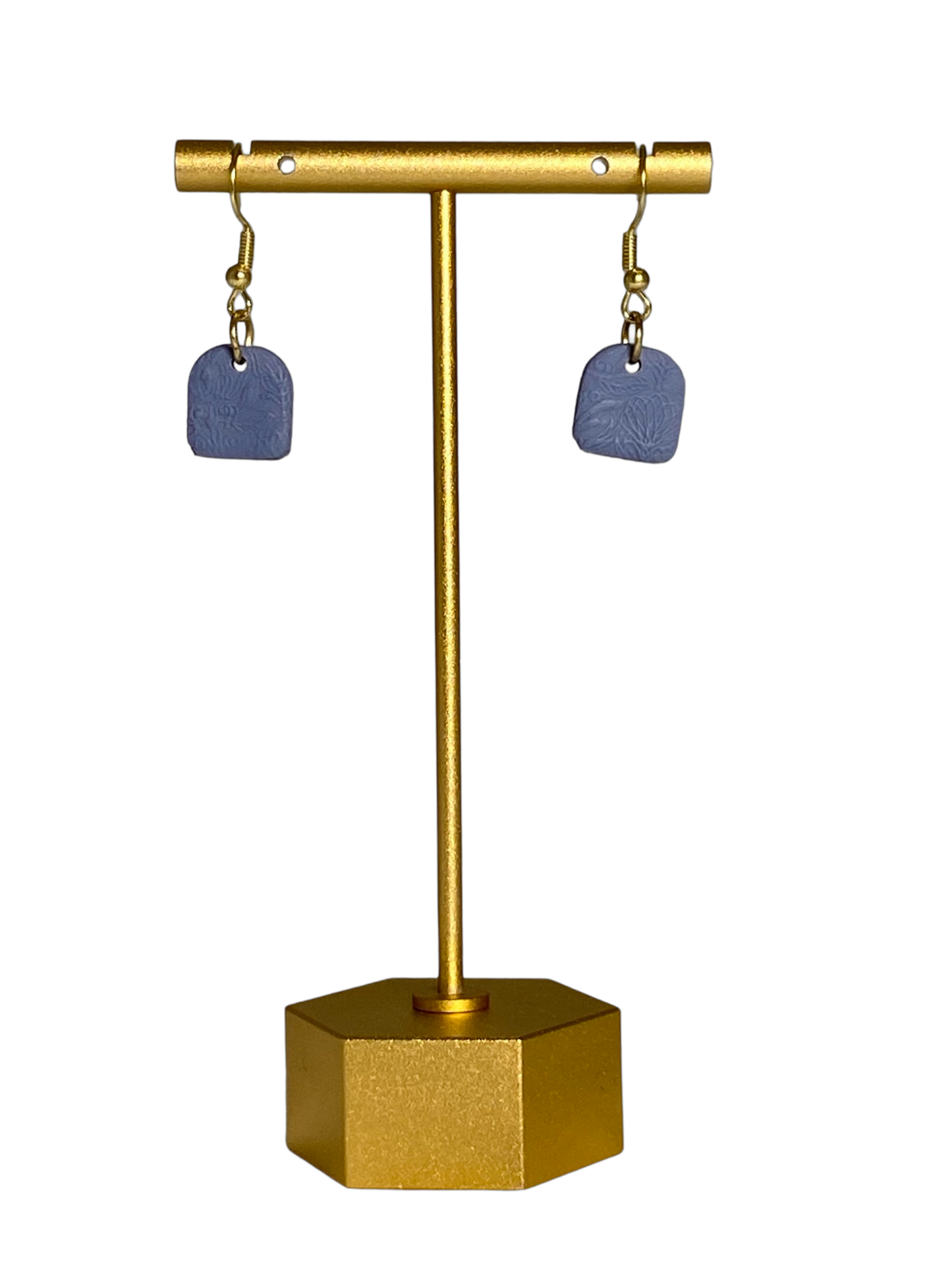 Mini Misty Blue Embossed Floral Arc Earrings