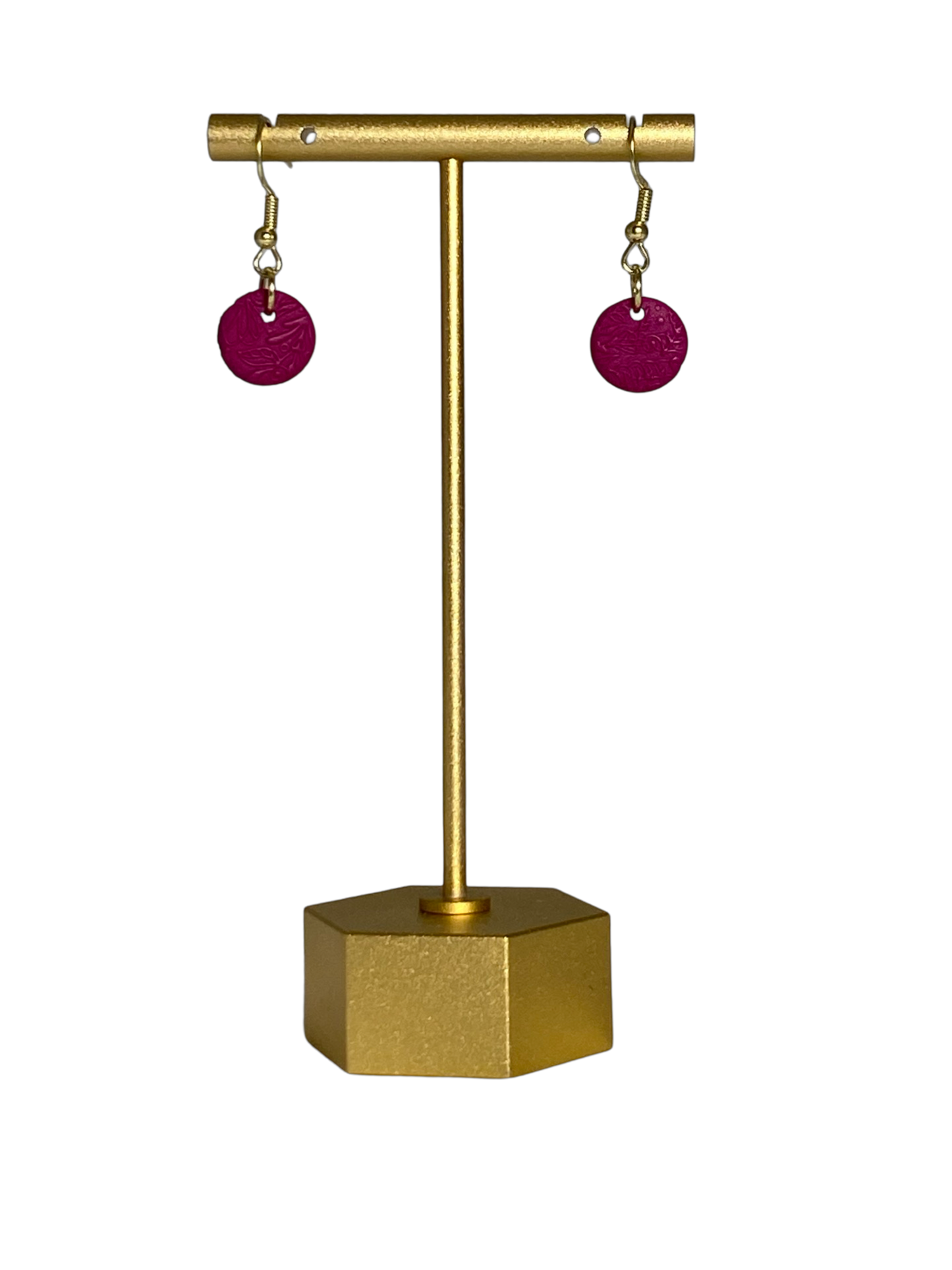 Mini Eggplant Embossed Floral Disc Earrings