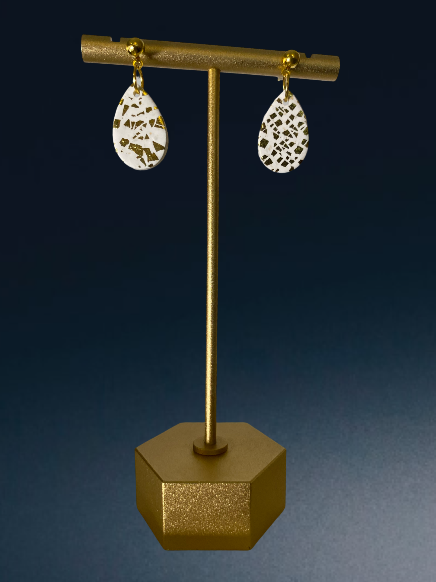 Gold Dust Teardrop Dangle White Earrings