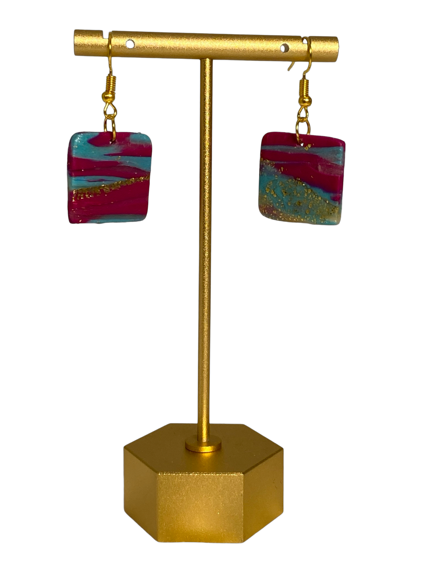 Purple Stardust Square Earrings Medium Gold