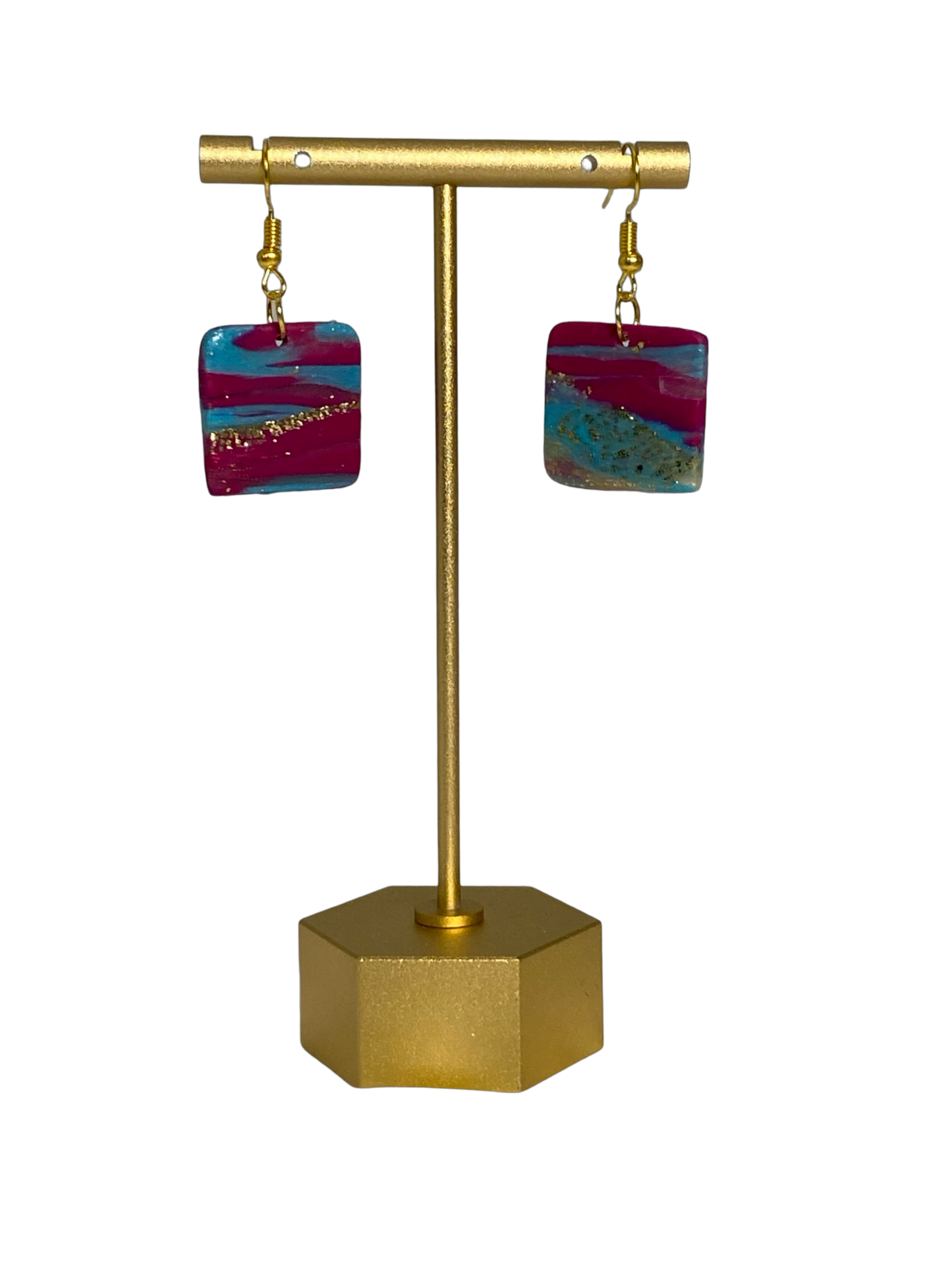 Purple Stardust Square Earrings Medium Gold