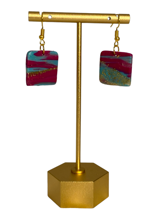 Purple Stardust Square Earrings Medium Gold