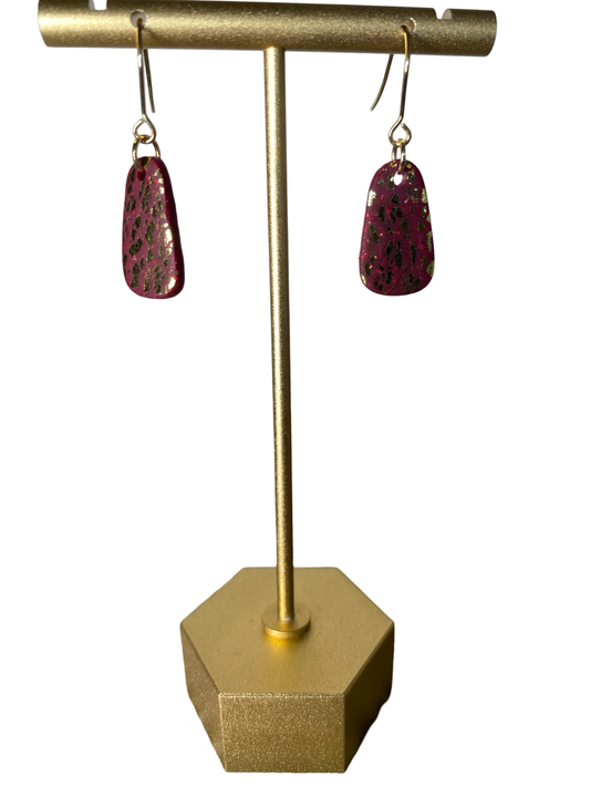 Gold Dust Mini Oval Dangle Maroon Earrings